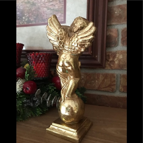 Rare VTG Gold Wing Cherub Candleholder Sculpture - Picture 3 of 7